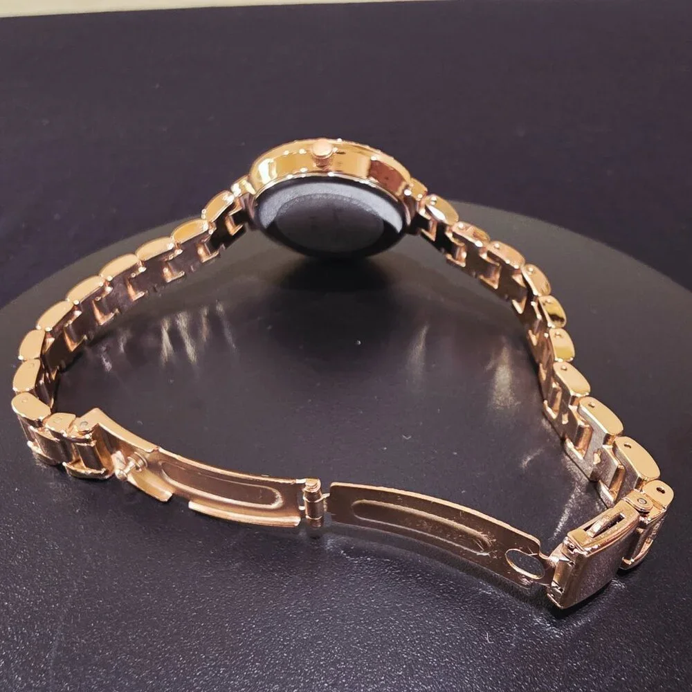 Voulez Vous Rose Gold Pink Crystal Accent Narrow Band Womens Wrist Watch New Bat